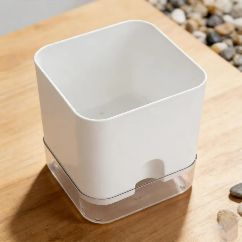 White Self-Watering Square Flowerpot for Indoor and Outdoor Decor