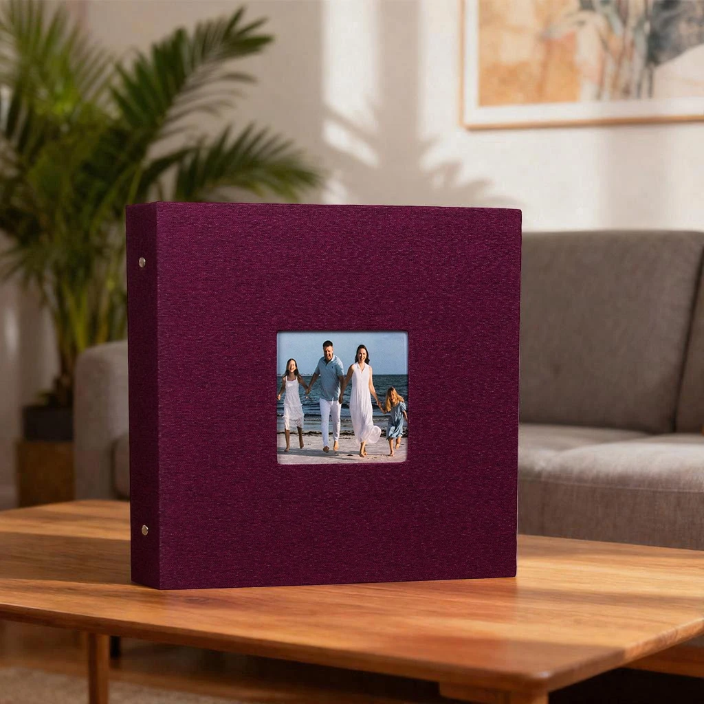 Elegant Self-Adhesive Photo Album with Window Cover - White Fabric Pages, 40-Page Capacity - Ideal for Weddings, Travel, and Baby Memories