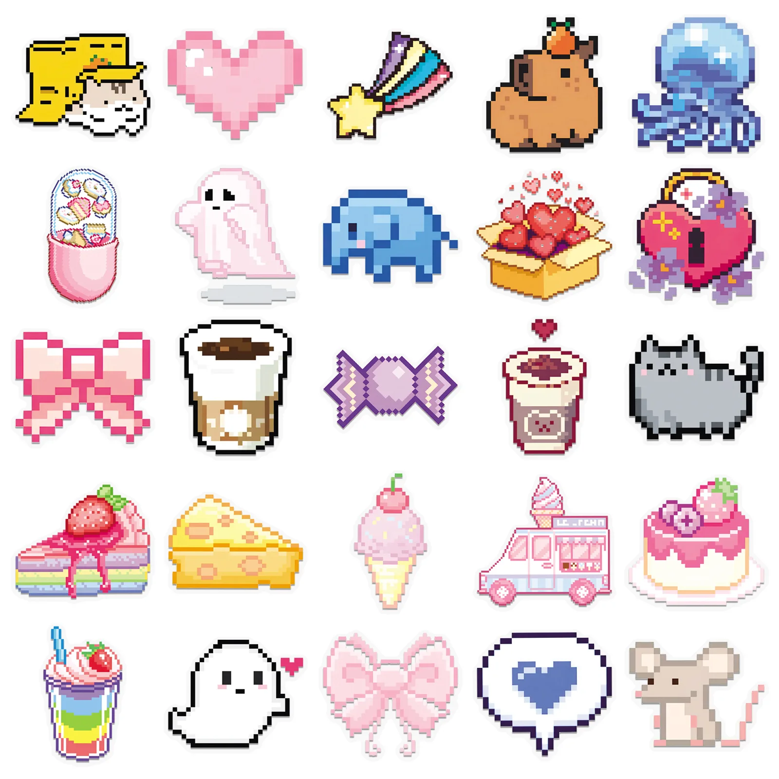 50Pcs Cute Pixel Game Stickers Kawaii Girls Cat DIY Stickers Scrapbooking Phone Luggage Skateboard Waterproof Decals - 5