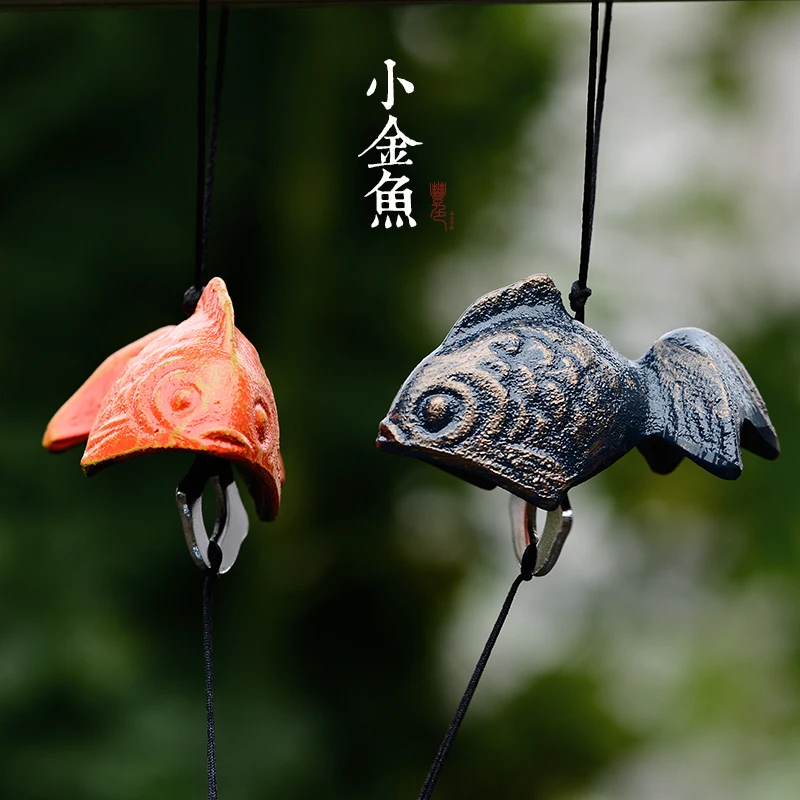Japanese Wind Chime Cast-Iron Outdoor Ornament for Garden, Patio & Balcony, Hanging Metal Wind-Bell Decoration Gift,Goldfish