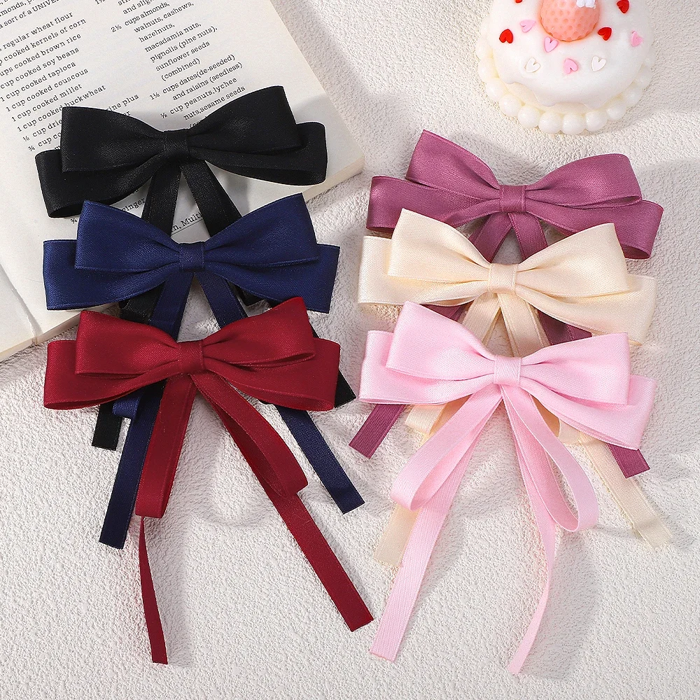 LOVEKIKI 2PCS Elegant Double Layer Ribbon Bows Hair Clip for Girl Boutique Headwear Hairgripes Long Tassel Ponytail Hairclip