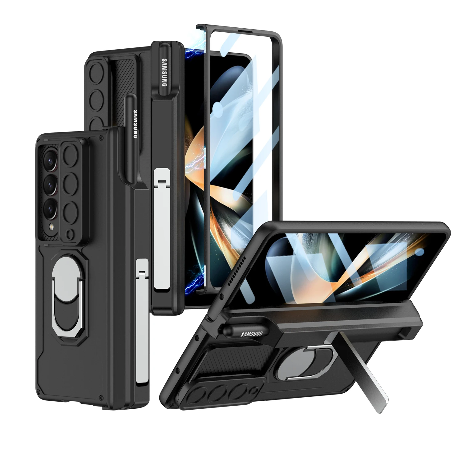 

360 Full-Body Glass Protector Hinge Case For Samsung Galaxy Z Fold 4 3 2 Bracket Shockproof Armor Phone Cover Fold 5 With S Pen