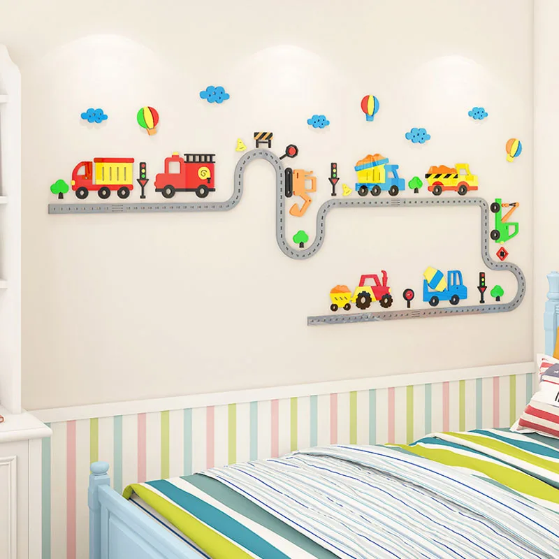 

WS218 Children's room furnished car background wall with Ackley 3D boy bedroom bedside wall decorative stickers