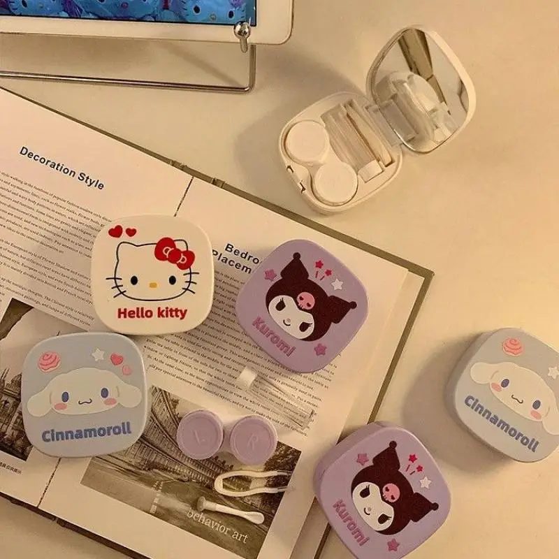 

Kawaii Sanrio, Hello Kitty Kuromi My Melody кейс для контактных линз мультяшная красота школьный контейнер для хранения дорожный портативный контейнер для объектива