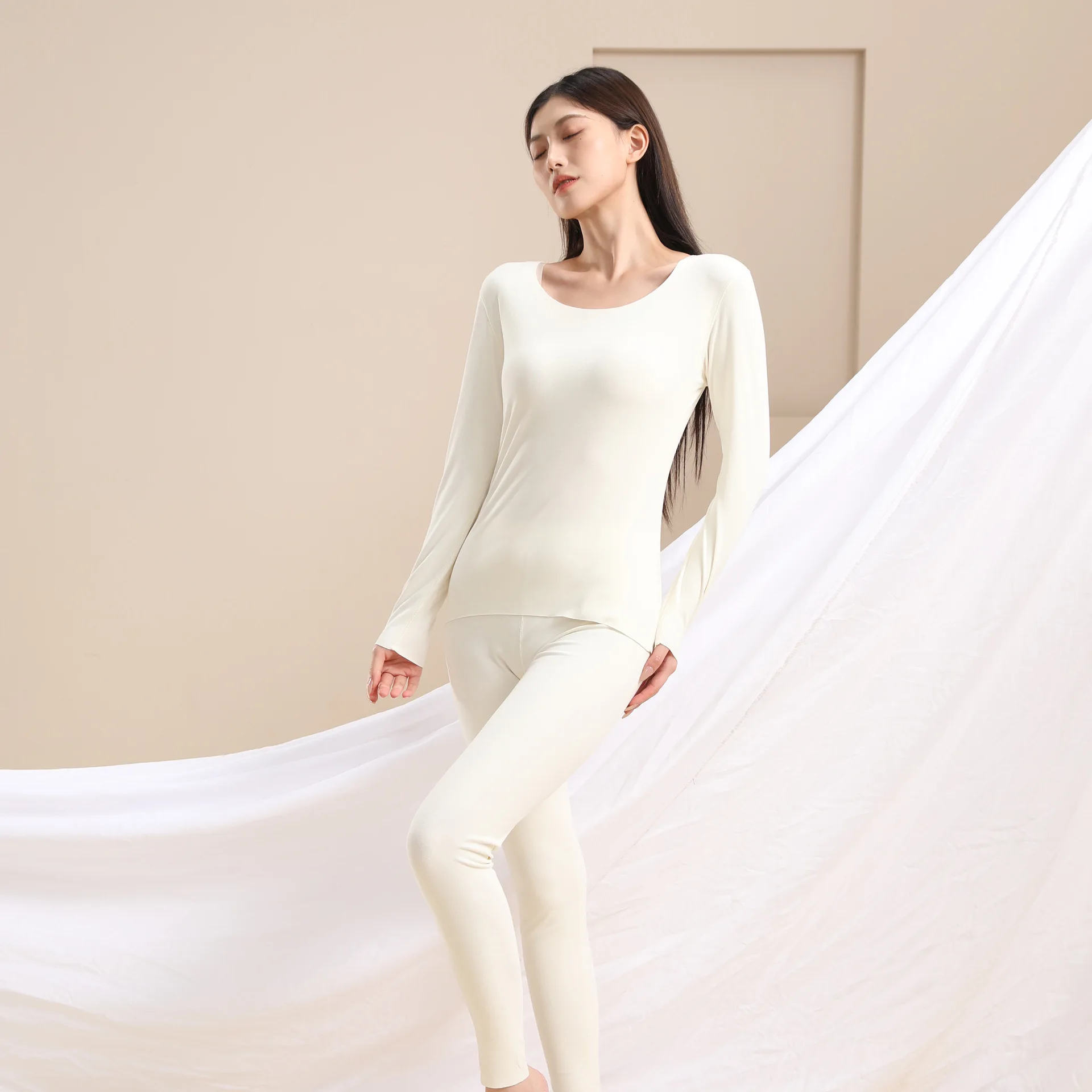 Prayger New Women Warm Long Jhons Winter Long Sleeves Tops Seamless Invisible Bottom Sets