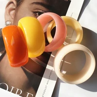 Spring Summer Fashion Resin 33.6MM Wide Bangles for Women Girl Multi-color Acrylic Bracelet Orange pink Yellow Inside 65.5mm B17 1