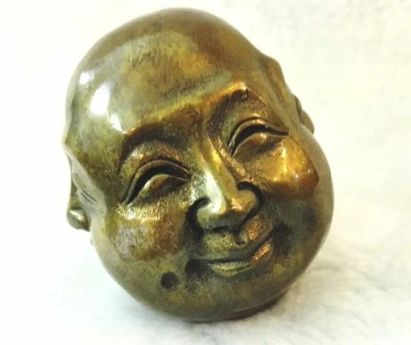 

Chinese Old tibet brass 4 faces buddha head statue Figures 6cm