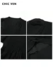 CHIC VEN Women Dresses French Style Vintage V-neck Puff Sleeve Long Dress Solid Black Loose Female Clothing Summer New 2023 4