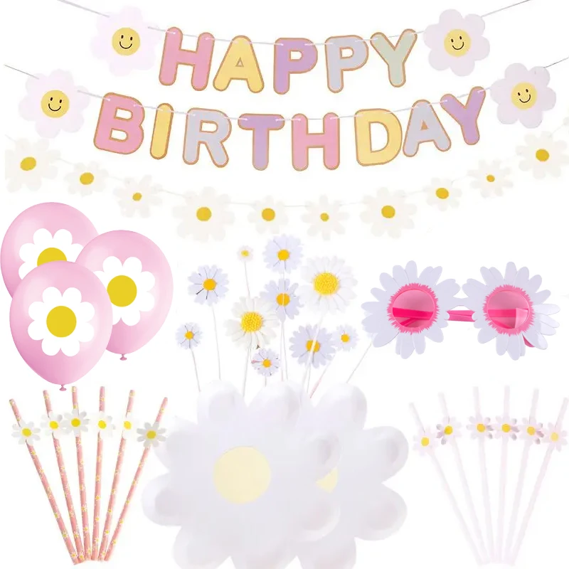 Happy Birthday Girlande Mit Gänseblümchen - Bunte Geburtstagsdeko Für Kinder