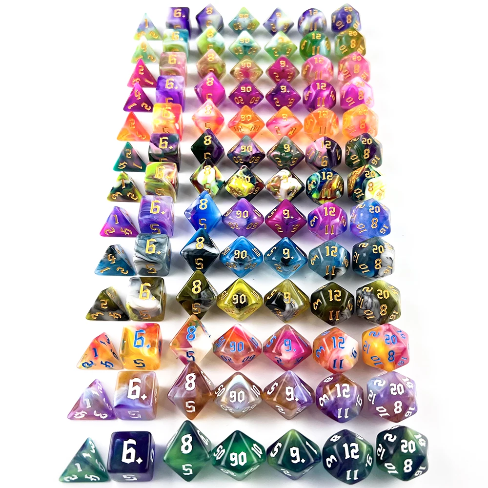 7개 혼합 색상 주사위 세트 아크릴 다면체 주사위 파티 엔터테인먼트 탁상 게임 DND RPG용
