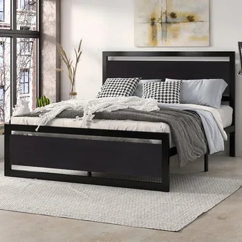 Queen Size Bed Frame with Modern Headboard, Heavy Duty Platform Metal Base with Square Footboard and 13 Strong Slats 3