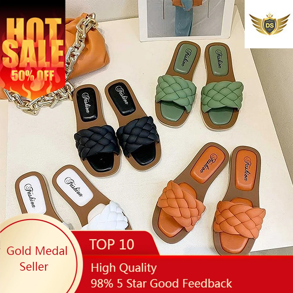 Sandals  Women Open Toe Sandals Walking Solid Color Women Shoes Woven Beach Female Slippers Holiday Slipper Chaussure Femme
