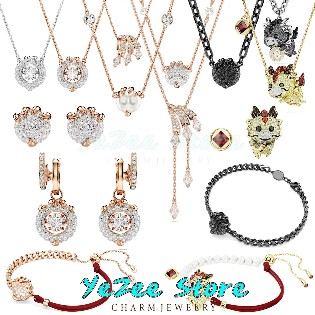 

2024 Дракон коготь новый оригинальный комплект ювелирных изделий ожерелье серьги кольцо браслет Высокое качество Изысканная Роскошная искусственная кожа подарок для женщин