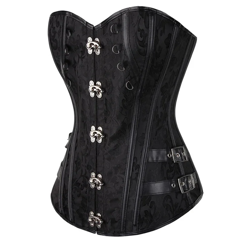 Gothic Corset Top for Women Steampunk Jacquard Pirate Faux Leather Basque Cosplay Halloween Costume