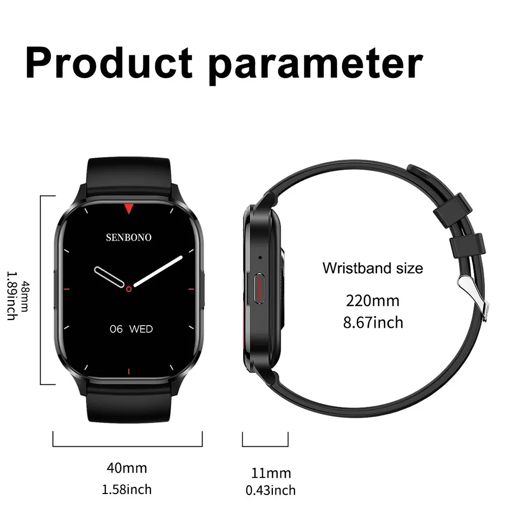 SENBONO AIR3 2024 New AMOLED Men Smart Watch Bluetooth Call 24H Health Tracker NFC Sport Smartwatch Men Women for IOS Android 6