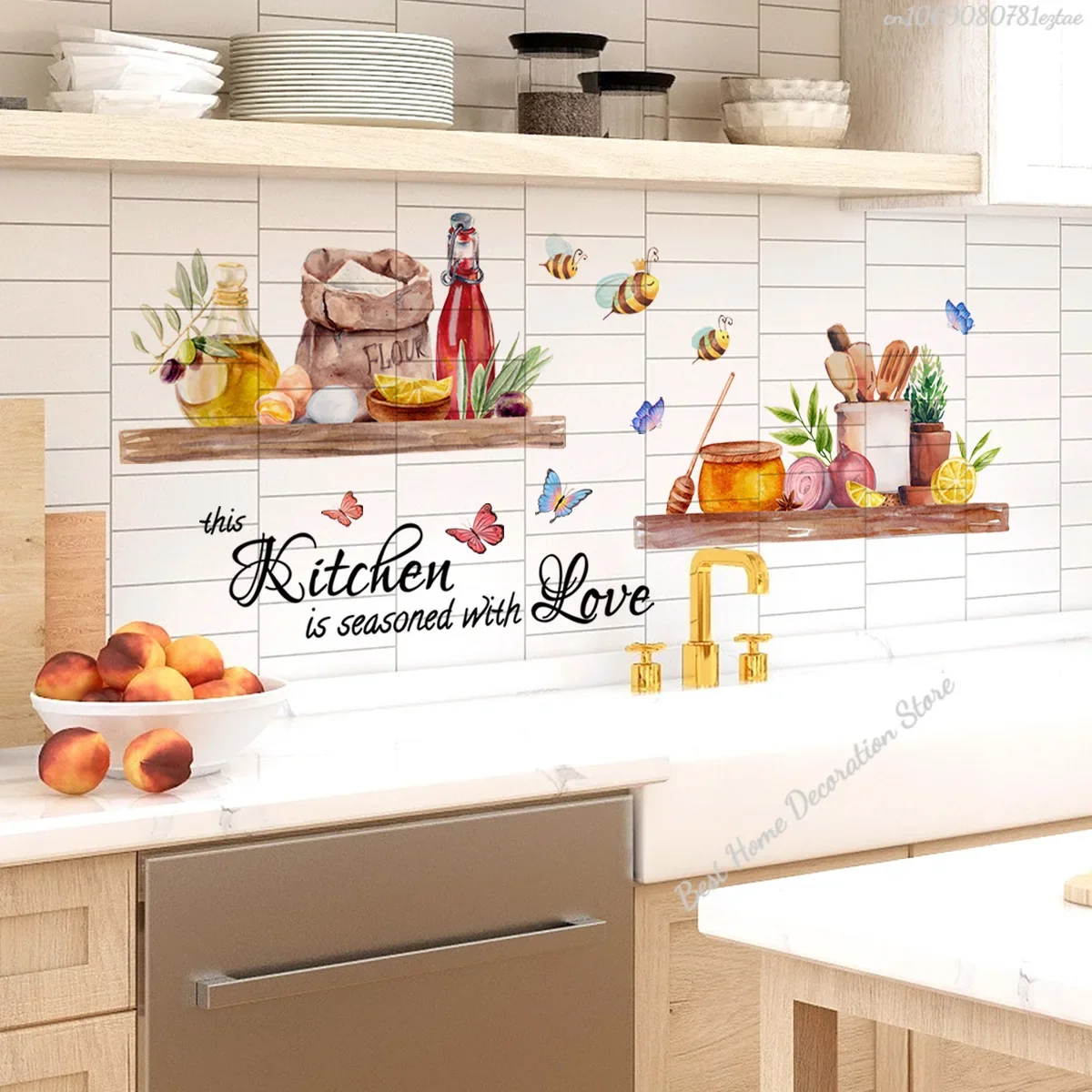 Bees Butterflies Kitchen Wall Sticker Home Room Decoration Poster Bedroom Adhesive Wallpaper Wall Furniture House Interior Decor