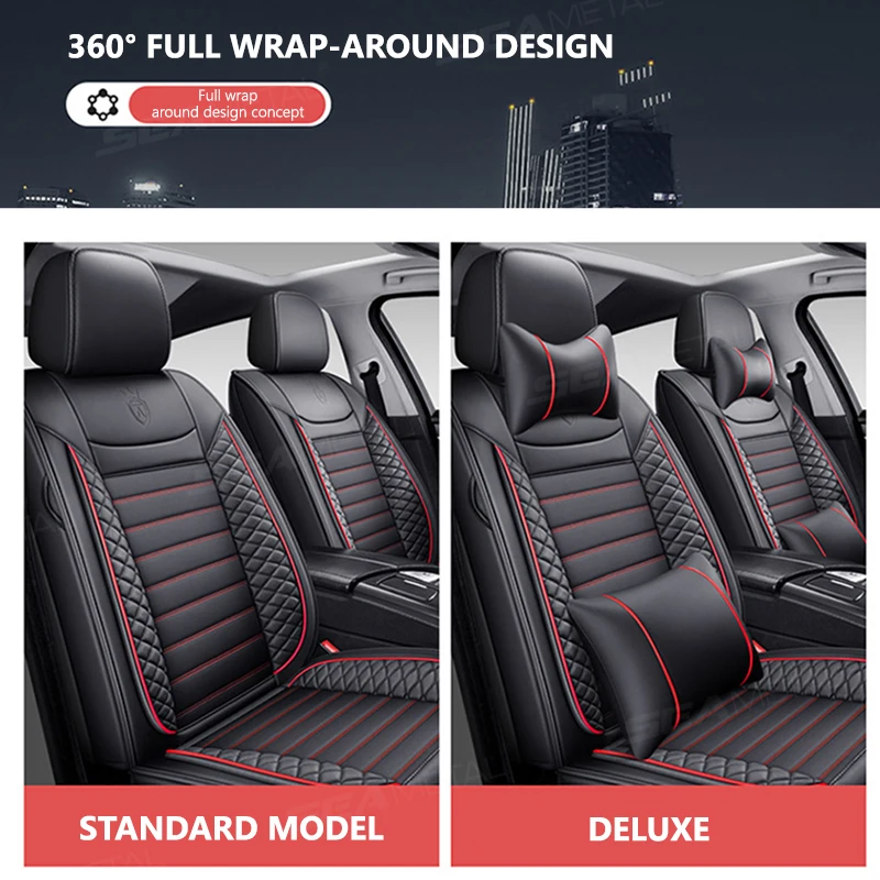 PU Leather Car Seat Covers Full Set Front Rear Anti Scratch Protector