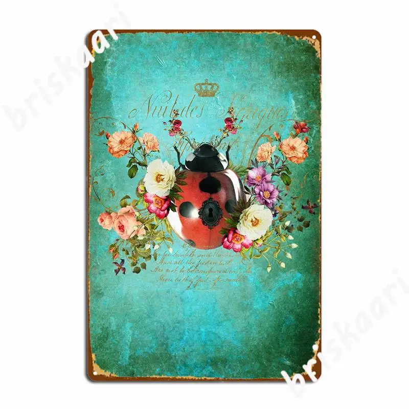 Lady Bug Luck Portrait Metal Sign Wall Murale Party Plates Retro Tin Sign Poster