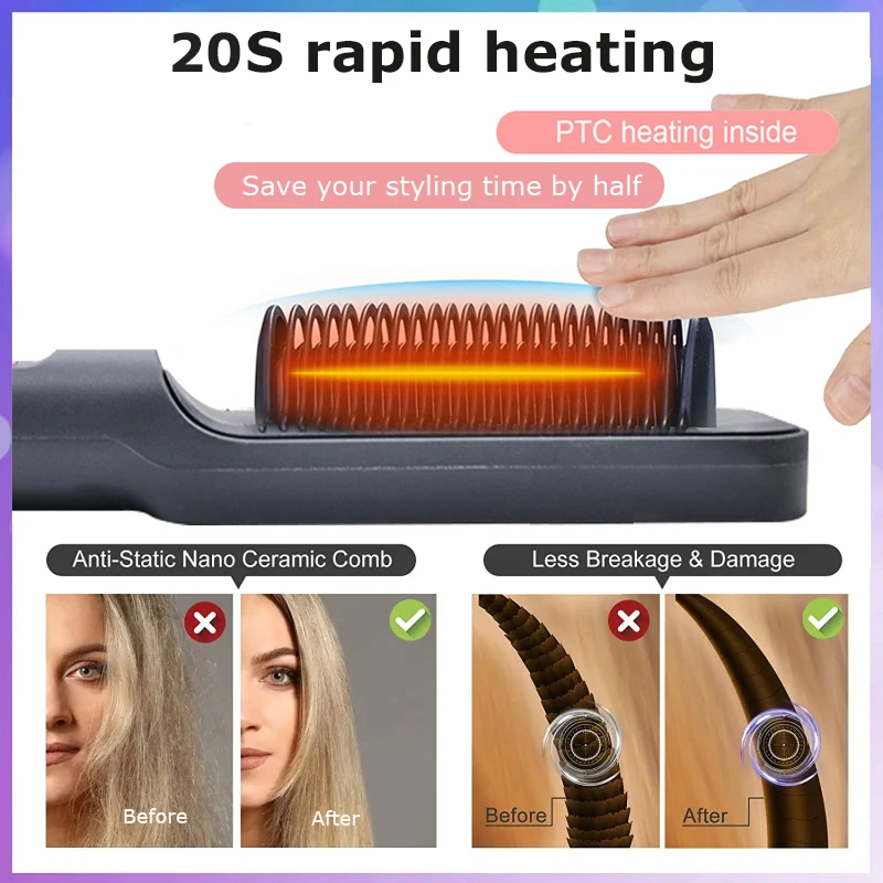 Curler hot comb 3 in 1 Hair Straightener Brush Heating Comb Straightener Electric Hair Straightening and Curly Iron Brush Comb 5