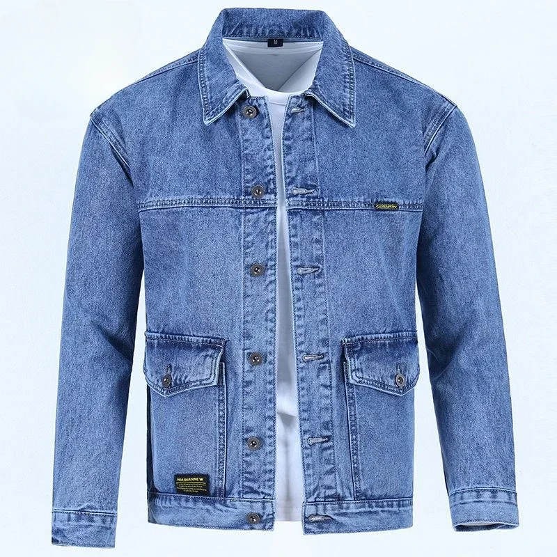 

Male Jean Coats Wide Shoulders Autumn Men's Denim Jacket Gray Trendy Loose Vintage Free Shipping Size L Outwear Casual Joker Big