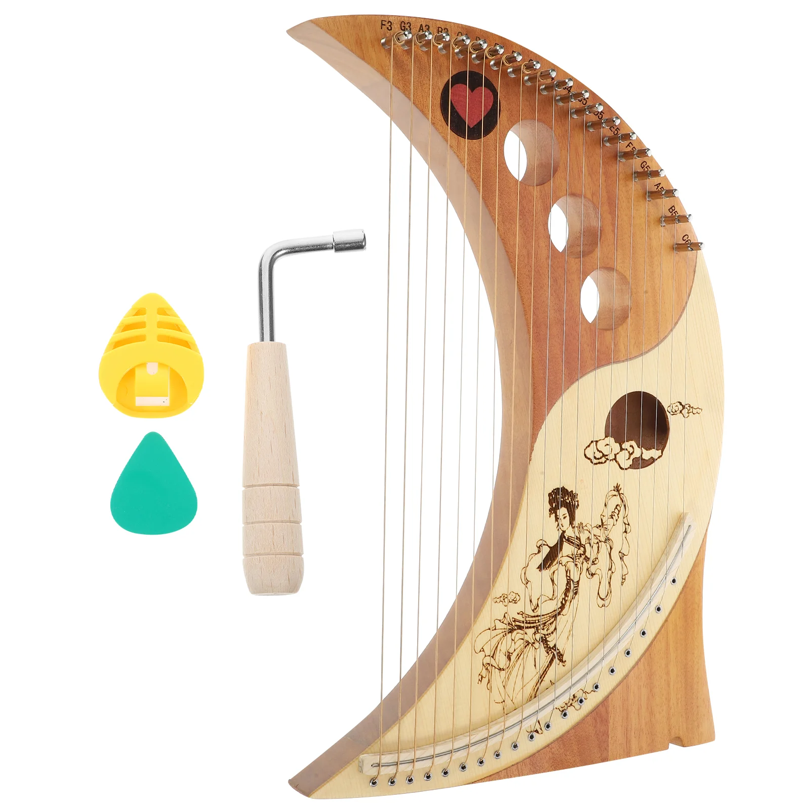 1 Set Wooden 19-string Lyre Harp Portable Harp String Musical Instrument (Assorted Color) Wooden