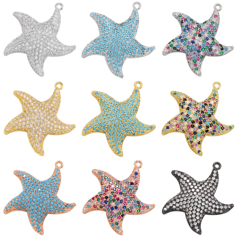 

ZHUKOU starfish charms for jewelry making Cubic zirconia pendants for DIY necklaces Jewelry accessories bulk wholesale VD1248