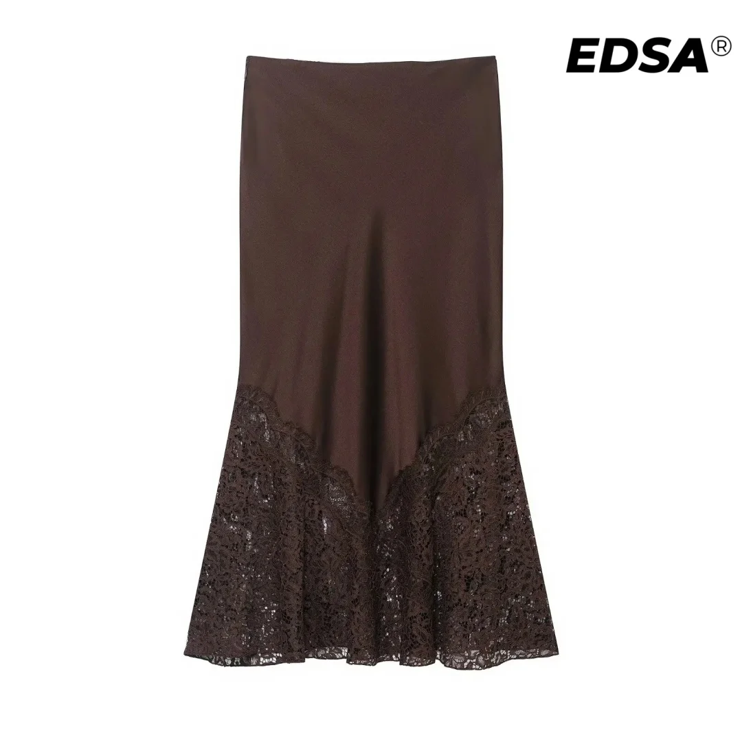 EDSA Women Lace Satin Split Midi Skirt High Waist Summer A-Line Long Skirts for Female Casual Streetwear - Image 5
