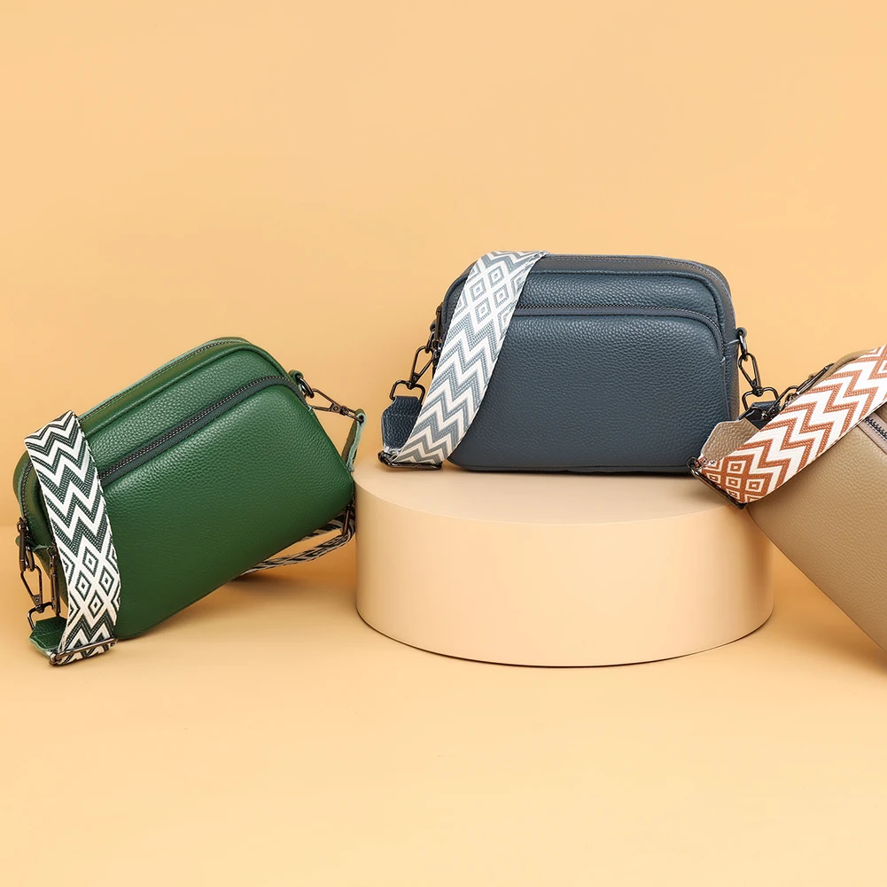 Genuine Leather Crossbody Bag with 2 Straps for Women