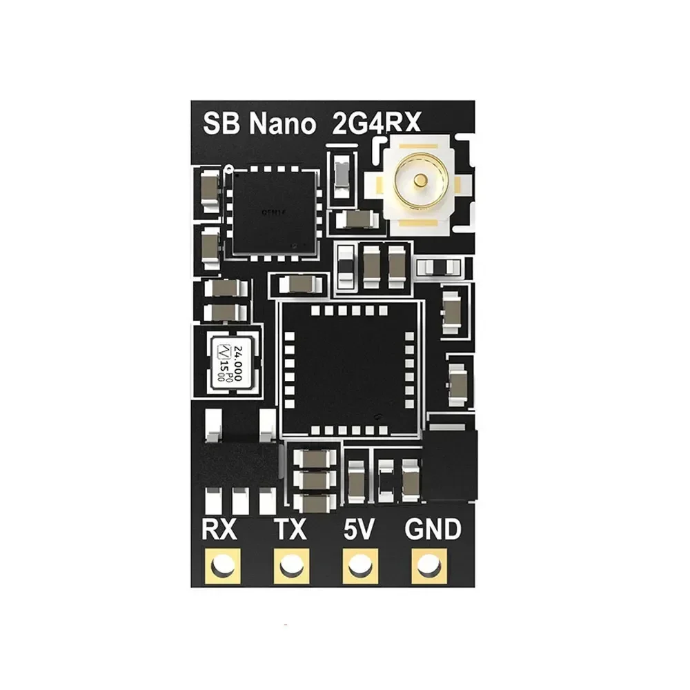 Récepteur Nano ExpressLRS 2.4G connecté à une carte de vol FPV, prêt pour le montage sur drone