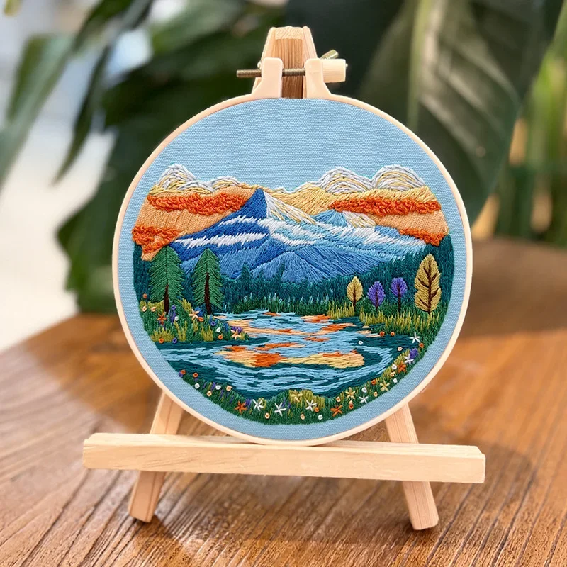 Scenery Mountain Moon Embroidery Kit for Adults Cross Stitch kit, Embroidery Kit Including Thread Needle Instruction