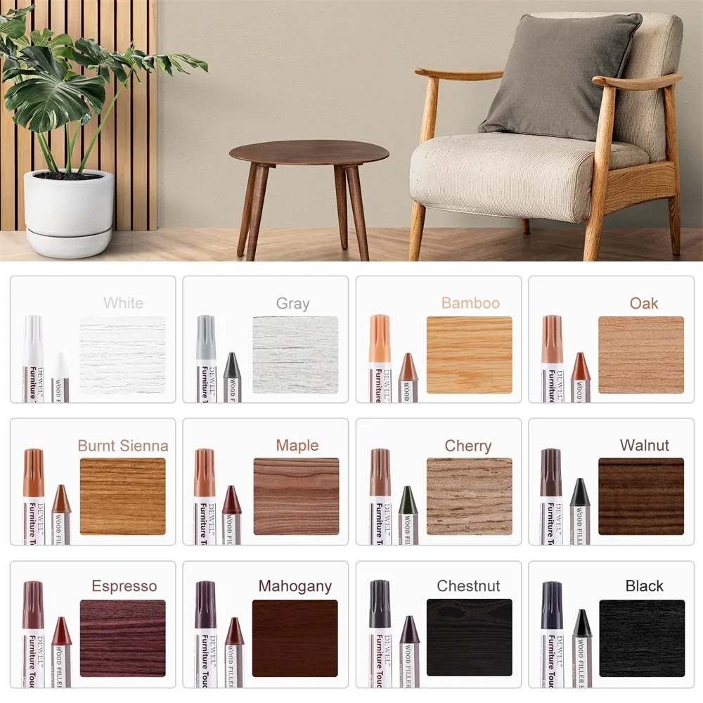 DEWEL 12 Colors Wood Furniture Markers Filler Sticks Repair Kit Touch Up Crayons Covering Damaged Wooden Surfaces Scratches