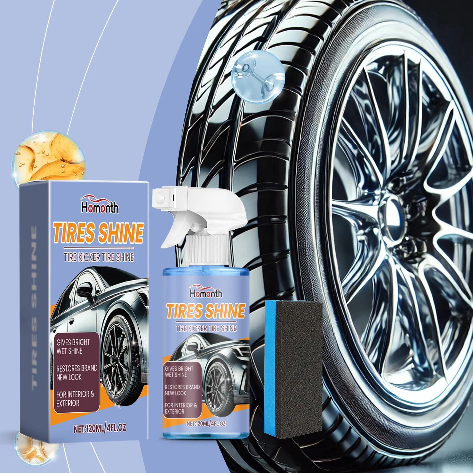 Car Tire Renewal Spray,Long-Lasting Tire Shine Protectant Glaze,Waterproof&Stain-Resistant Formula,Tire Cleaner&Restorer (120ml)