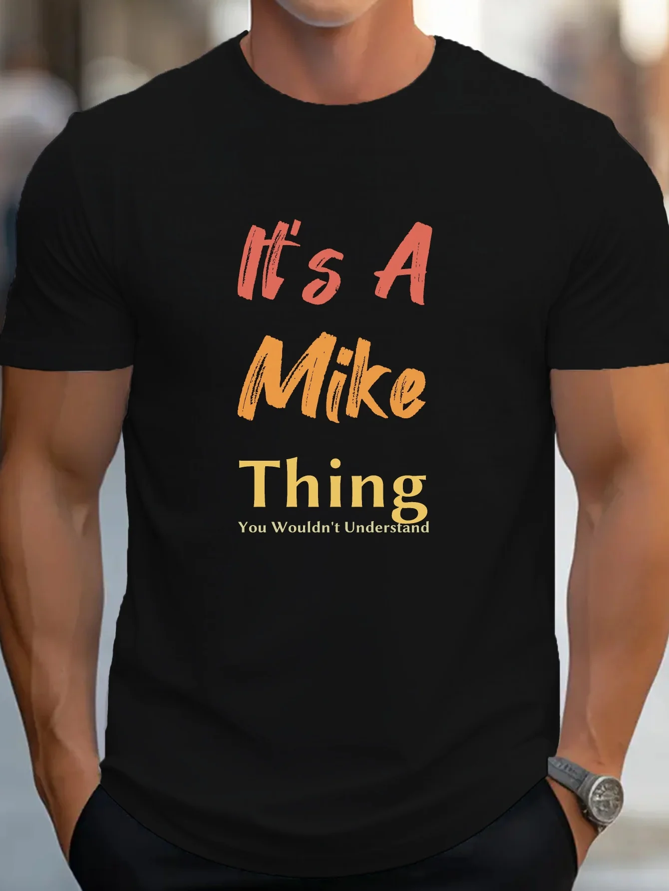 

Men's Geometric Print Crew Neck T-Shirt - Comfortable Short Sleeve, Fun Mike Pattern T-Shirt - Perfect for Summer!