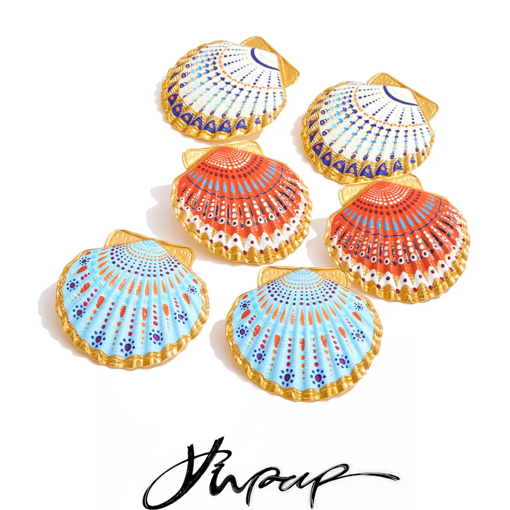 Yhpup Jewelry Metal Shell Big Earrings for Women Summer