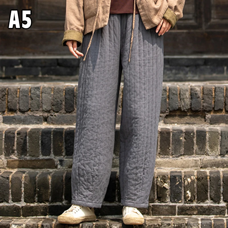 Women Cotton Linen Harem Ankle-length Pants Winter Oversized Thicken Warm Down Cotton Casual  High Waist Jogger Trousers Baggy