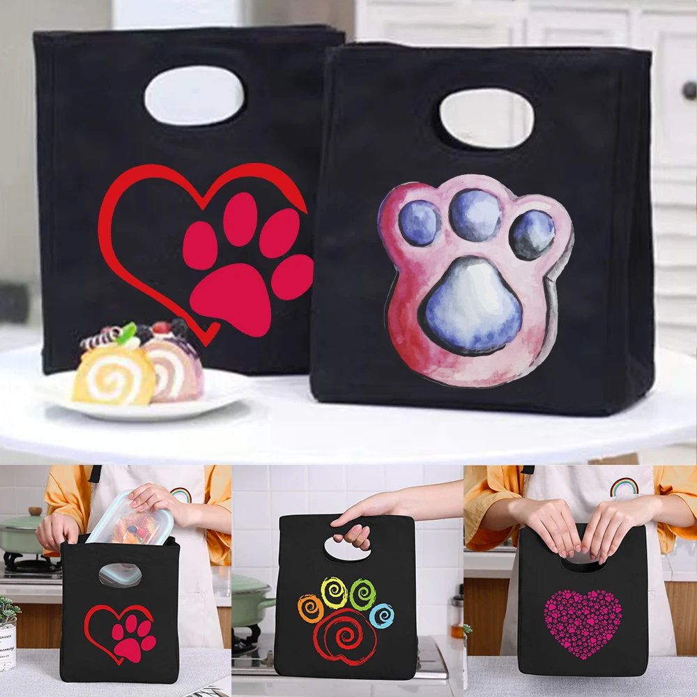 

New Portable Lunch Bag Thermal Insulated Lunch Box Tote Cooler Handbag Bento Pouch Footprints Dinner Container Food Storage Bags