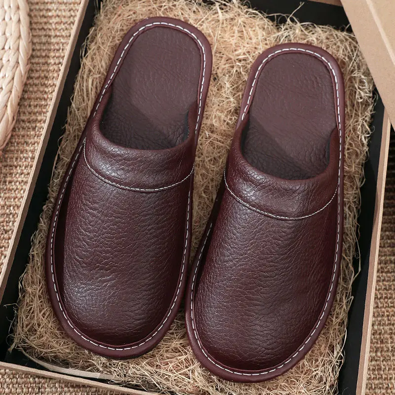 Pantoufles Homme En Peau D'agneau - Semelle Antidérapante - Taille 48 (44-45 FR) - Confort Chaud Et Doux
