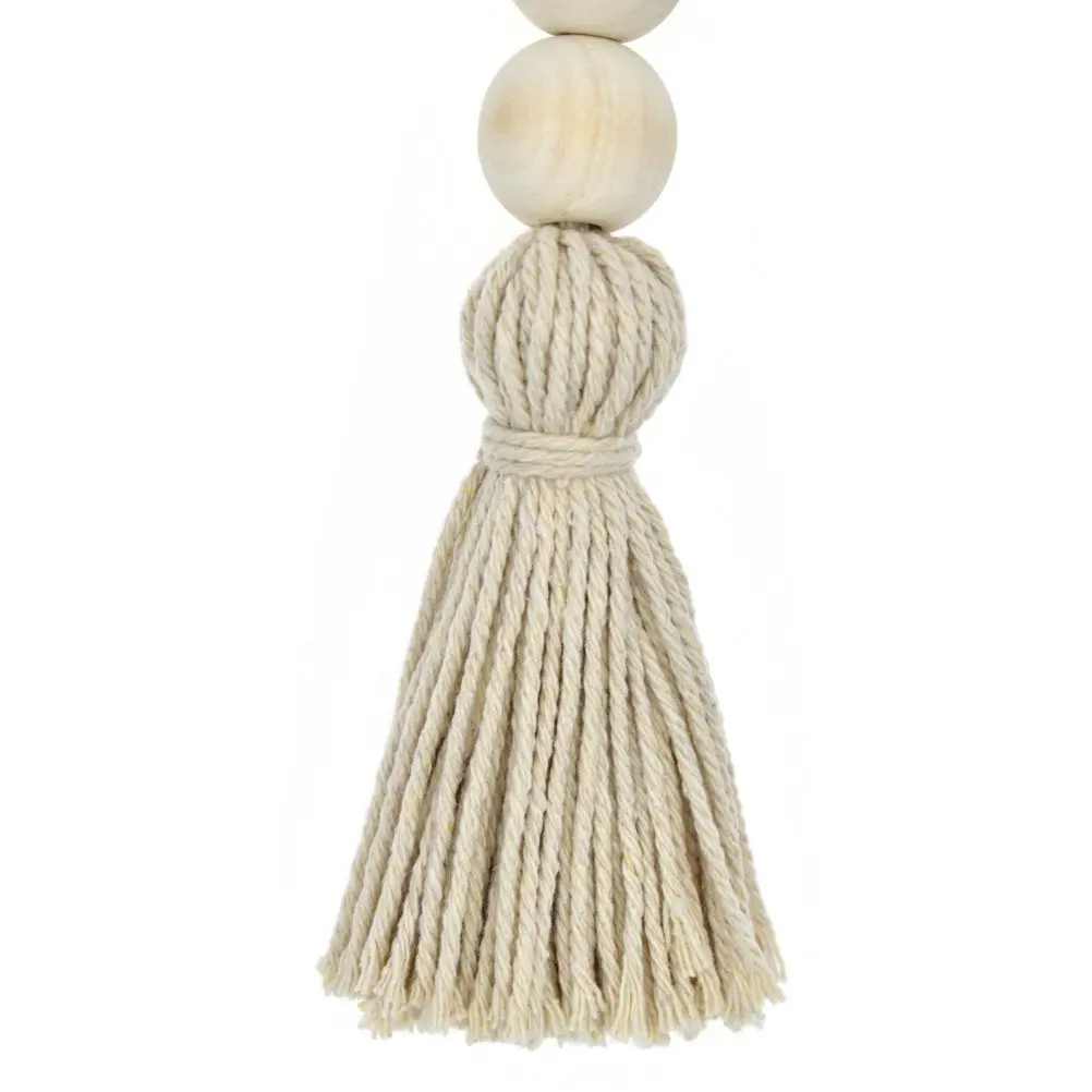 2개 수제 보헤미안 나무 구슬 태슬 장식 면끈 걸이식 옷장 문 손잡이 장식 컨트리 집들이 선물