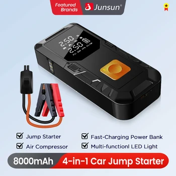 Junsun 450A Avviatore di emergenza per auto 8000mAh Power Bank Compressore d'aria portatile Dispositivo di avviamento 12V per avviamento di emergenza per batteria per auto