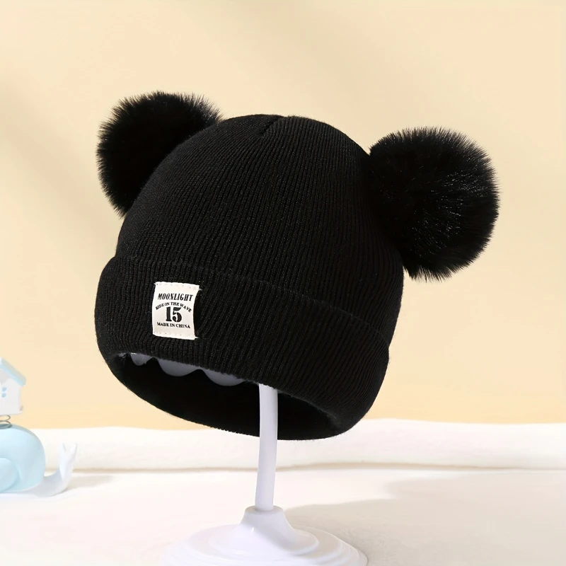 Autumn Winter Baby Warm Knitted Hats with Pom Kids Knit Beanie Hat Solid Color Children Hat for Boys Girls Accessories 2