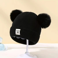 Autumn Winter Baby Warm Knitted Hats with Pom Kids Knit Beanie Hat Solid Color Children Hat for Boys Girls Accessories 2