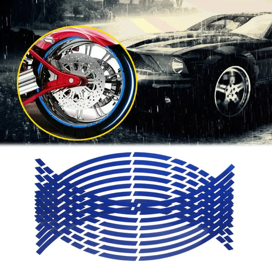 

16Pcs/set Motorcycle Car Decoration Reflective Sticker Wheel Tire Rim Strips Tape Decal Car Decoration Accessories Novelties