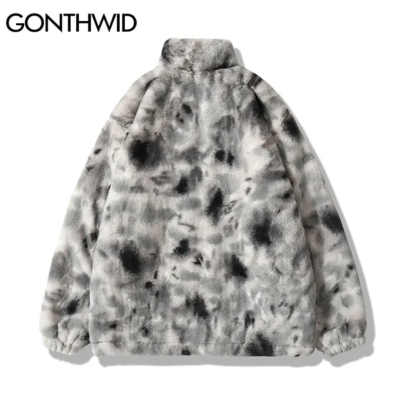 Men Jacket Hip Hop Fleece Jacket Tie Dye Heart Jackets Coats