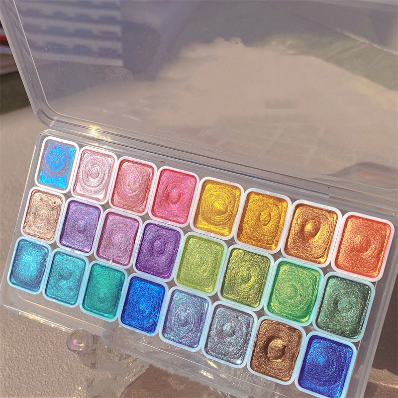 24 colors Pearlescent Solid Watercolor Pigment Pearlescent Pigment Art Metallic Glitter Powder Flowers Decor Nail