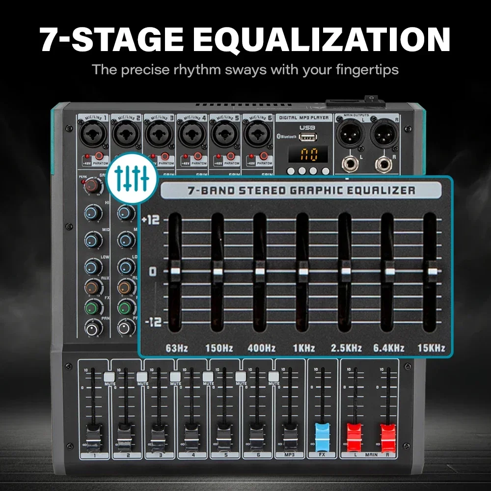 Professional 6/8/12 Channel Audio Mixer DGNOG PA Series Portable Sound Mixing Console with 48V Phantom Power for DJ Stage Studio