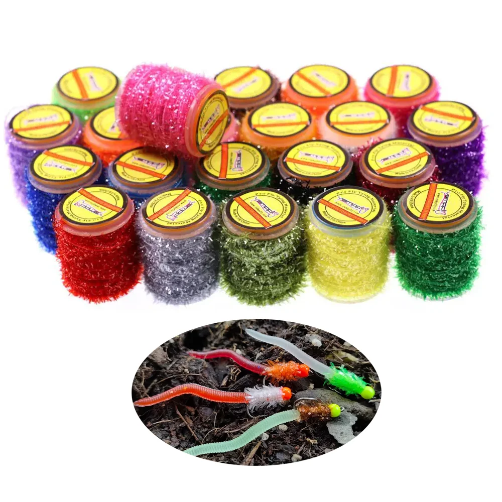 2 Spulen 10M Ice Chenille Crystal Flash Tinsel Fliegenbindematerial für Ice Jig Köder, Trocken-/Nassnymphen, Streamer Fliegen, Forellenangelköder