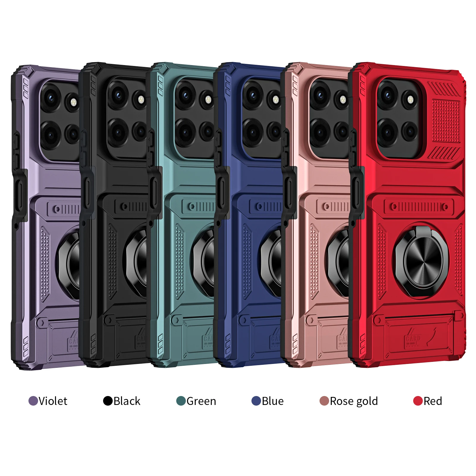 Magnetic Ring Stand Mecha Style Shockproof Case with Hidden Card Slot