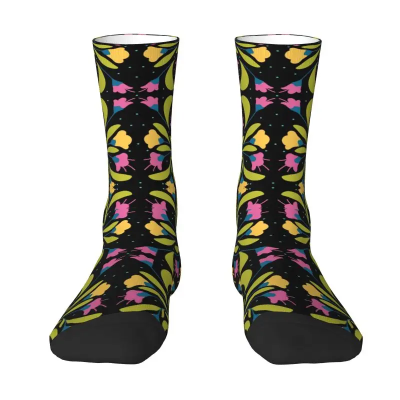 

Fashion Print Vibrant Otomi Textile Socks for Men Women Stretch Summer Autumn Winter Mexico Mexican Flowers Crew Socks