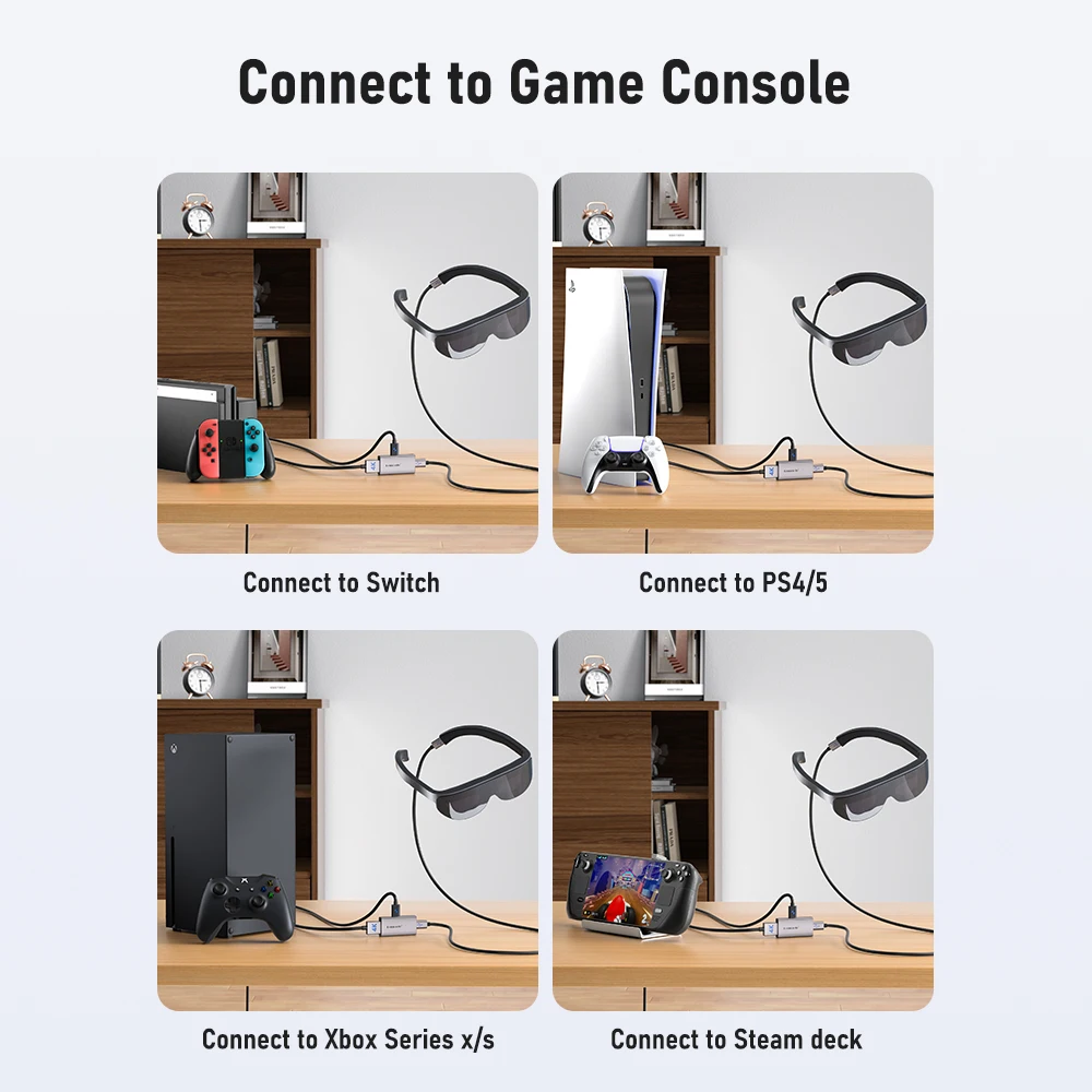Lemorele 4k AR Glasses Adapter HDMI to Type-C AR Glasses Charging Converter USB-c Video Adapter for Xreal Airs Rokid Switch 6