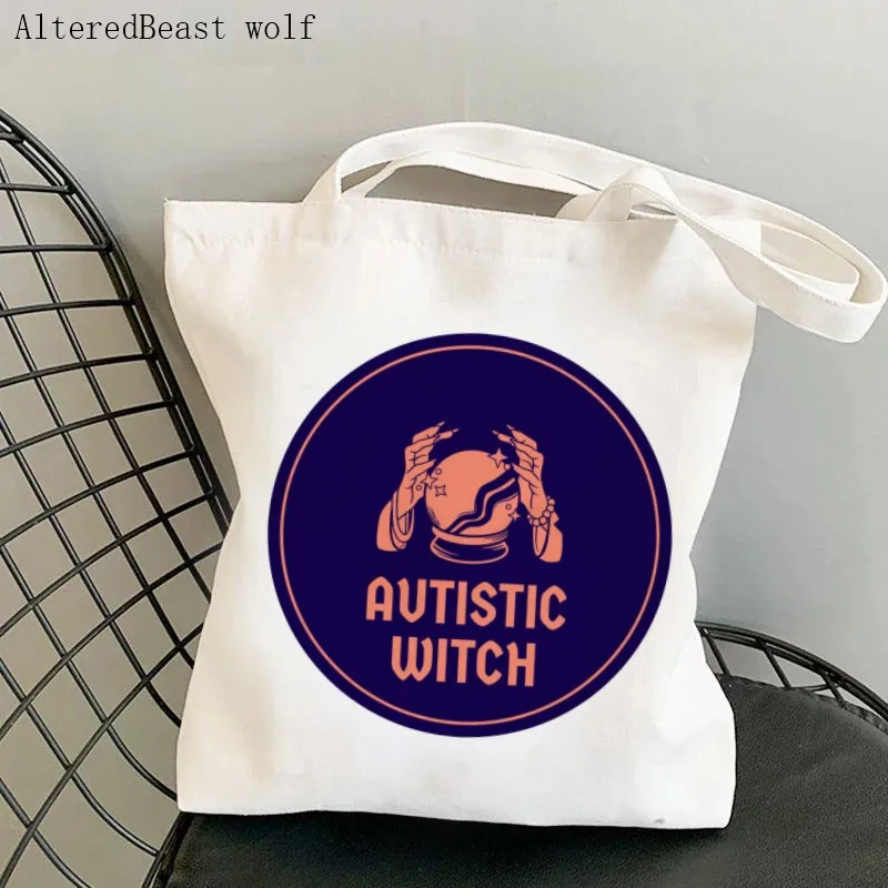 

Women Shopper bag autistic witch Printed art Bag Harajuku Shopping Canvas Shopper Bag girl handbag Tote Shoulder Lady Bag